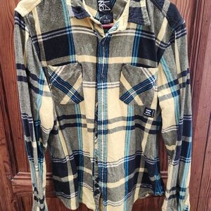 Billabong Yellow and Blue Black Plaid Shirt Size L